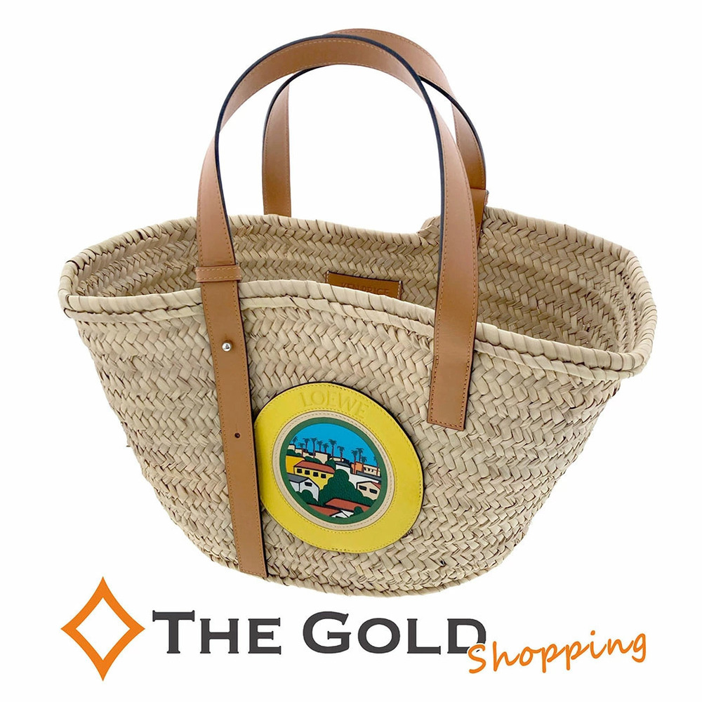 Loewe Kemp Basket Bag Leather Top Handle Bag Straw Tan Beige